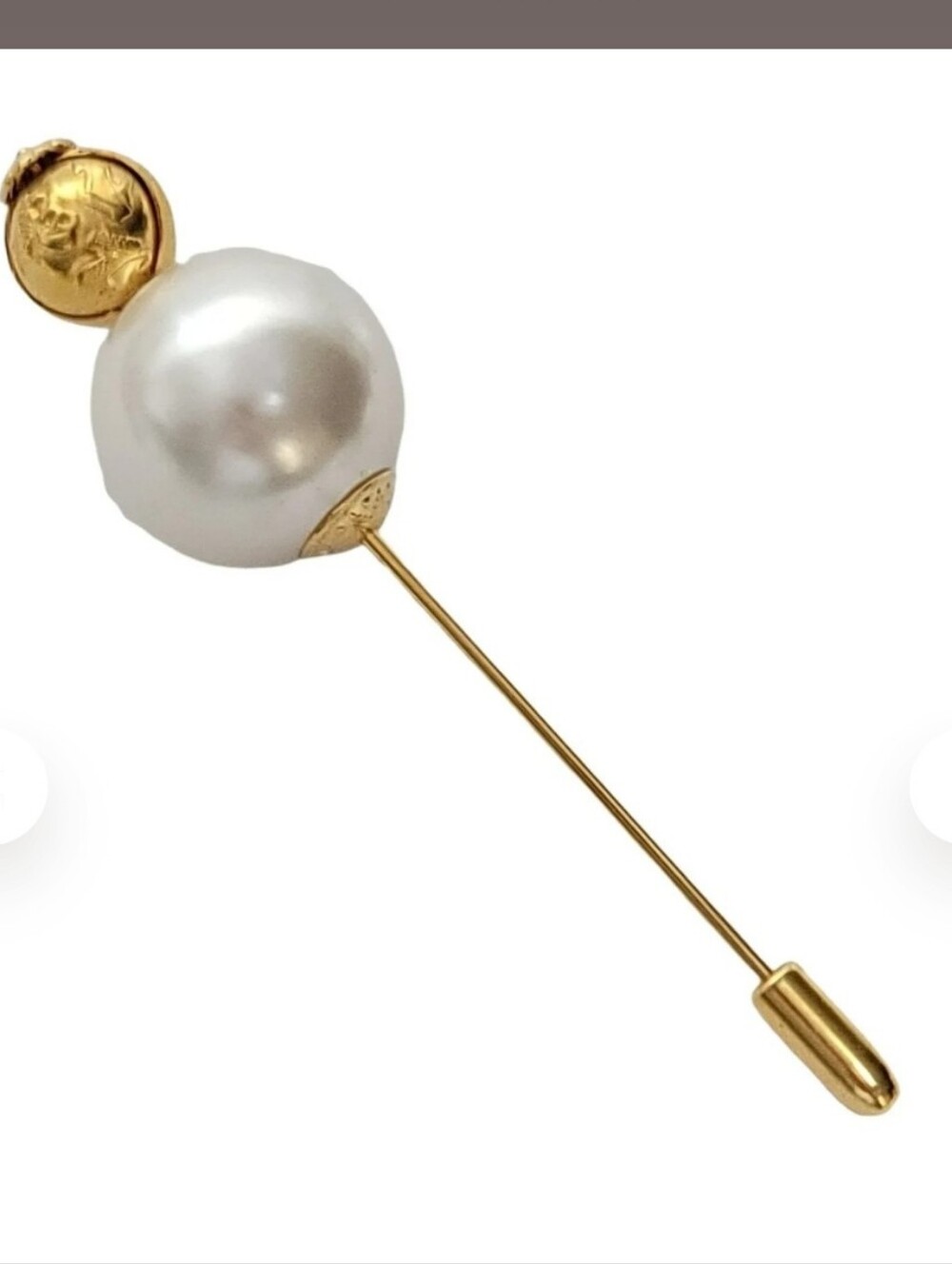 Salvatore Ferragamo Gold Faux Pearl Stick Brooch